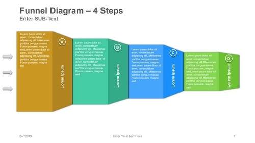 Funnel Diagram - 3 Arrows and Horizontal Paper Fold - 4 Steps