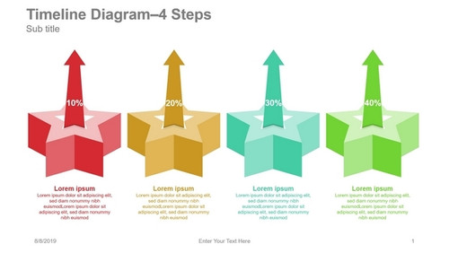 Timeline Diagram-4 Steps Start shape with arrow Percentage