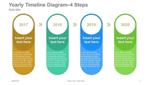 Yearly Timeline Diagram - Vertical Cylinders - 4 Steps