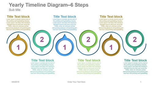 Yearly Timeline Diagram- 6 Steps Droplets up down