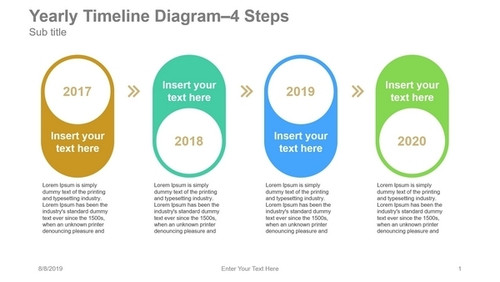 Yearly Timeline Diagram- 4 Steps Oval with circle inside
