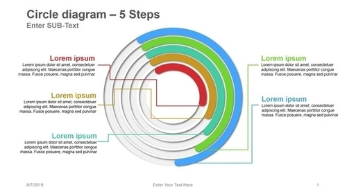 Circle diagram - 5 Steps - 5 rings partially colored