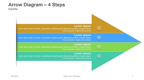 Arrow Diagram-4 Steps Single right pointed arrow in 4 sections