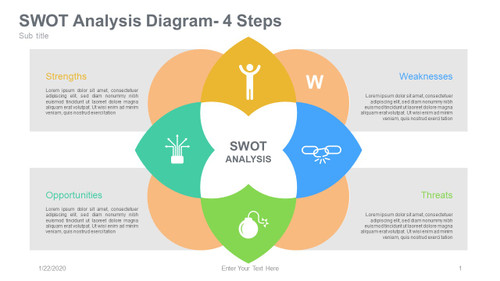 SWOT Analysis Diagram-4 Steps flower shape with icons