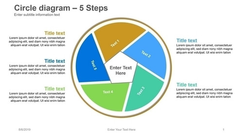 Circle diagram - 5 Steps Pentagon inside ring divided into 5