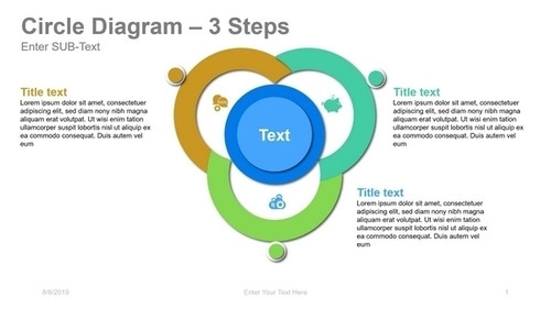 Circle Diagram - 3 Steps Filled circles 3 Half rings surrounding