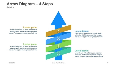 Arrow Diagram- 4 Steps - Ribbon turned around Upward arrow