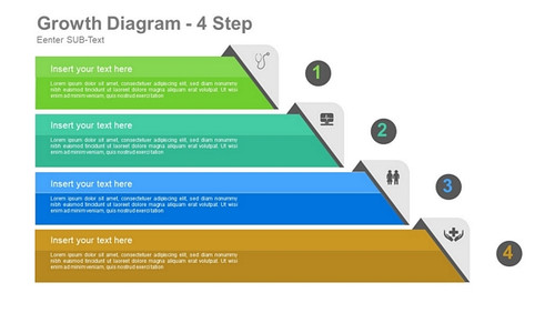 Growth Diagram - Stacked Rectangles with Triangular Icon Cap - 4 Steps