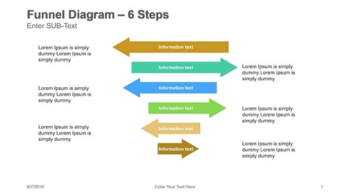 Funnel Diagram - 6 Steps - Arrows pointing left right alternately