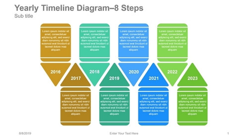 Yearly Timeline Diagram-8 Steps Pencils placed up down