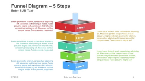 Funnel Diagram - Vertical - 3D Rhombus - 5 Steps