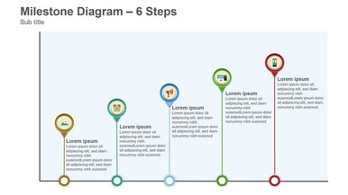 Milestone Diagram- 6 Steps - Chart with lines ending with icon droplet