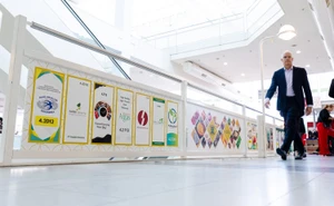Glass rail branding in foyer of Hall 4.1