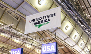 Hanging banner above stand