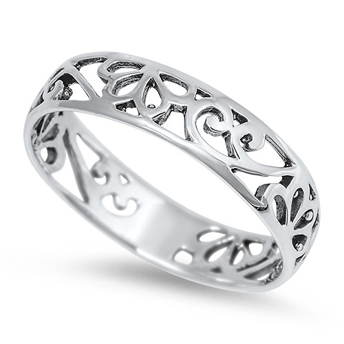 STERLING SILVER 925 Floral Filigree Dress Ring Plus Sizes - Main Image