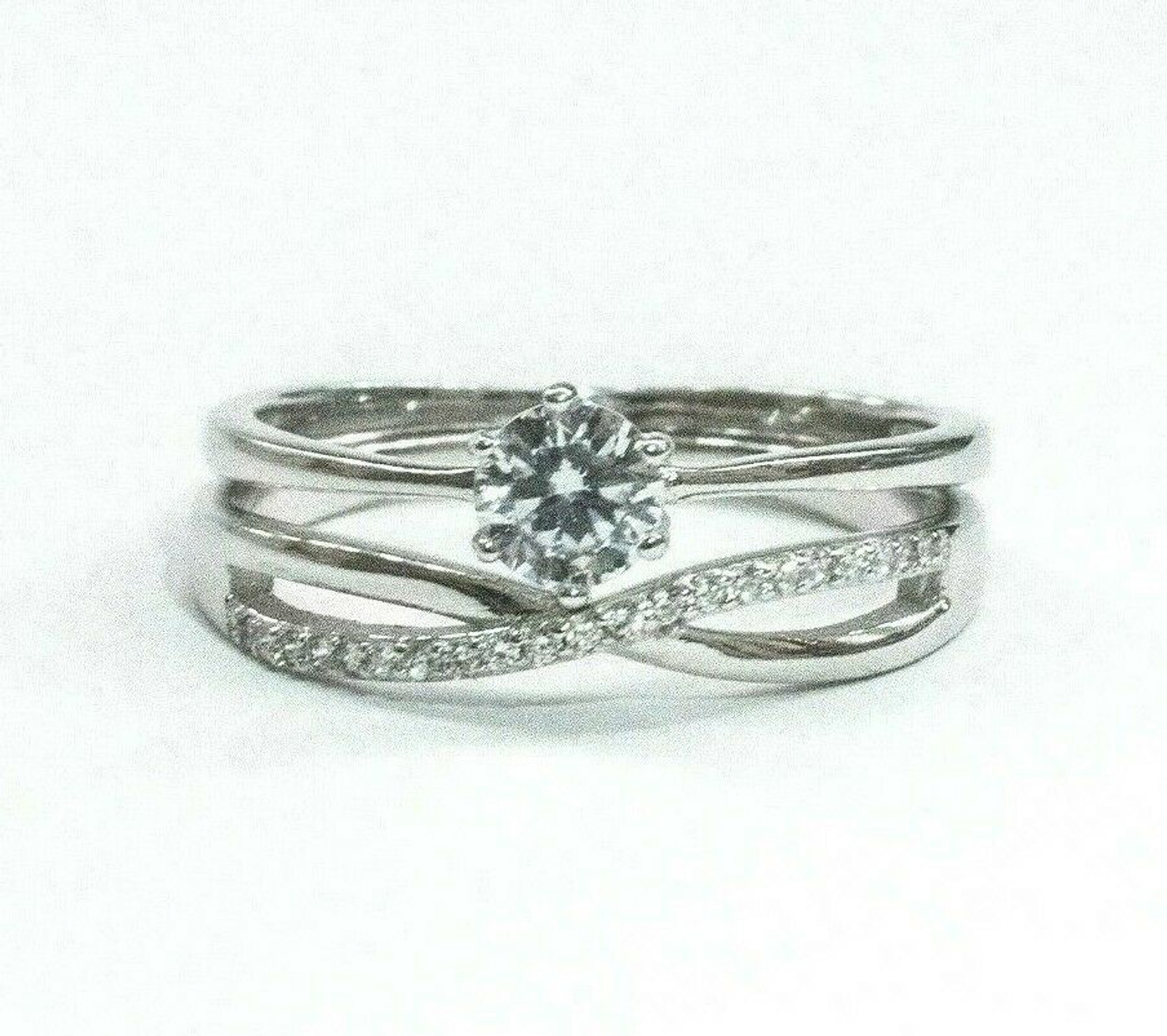 3Ct Elegant Silvertone Criss-Cross Clear CZ Engagement Ring - J GOODIN