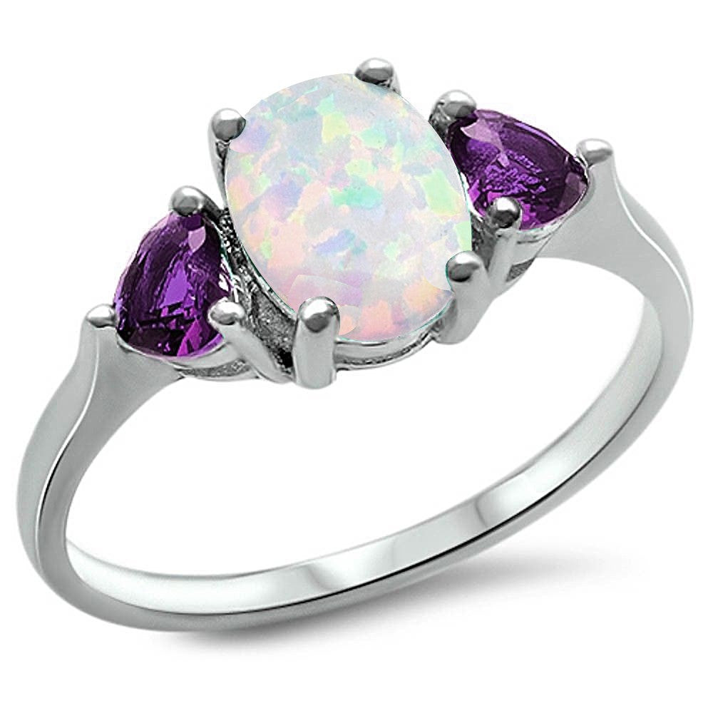 Sterling Silver White Opal Rainbow Topaz CZ Dress Ring