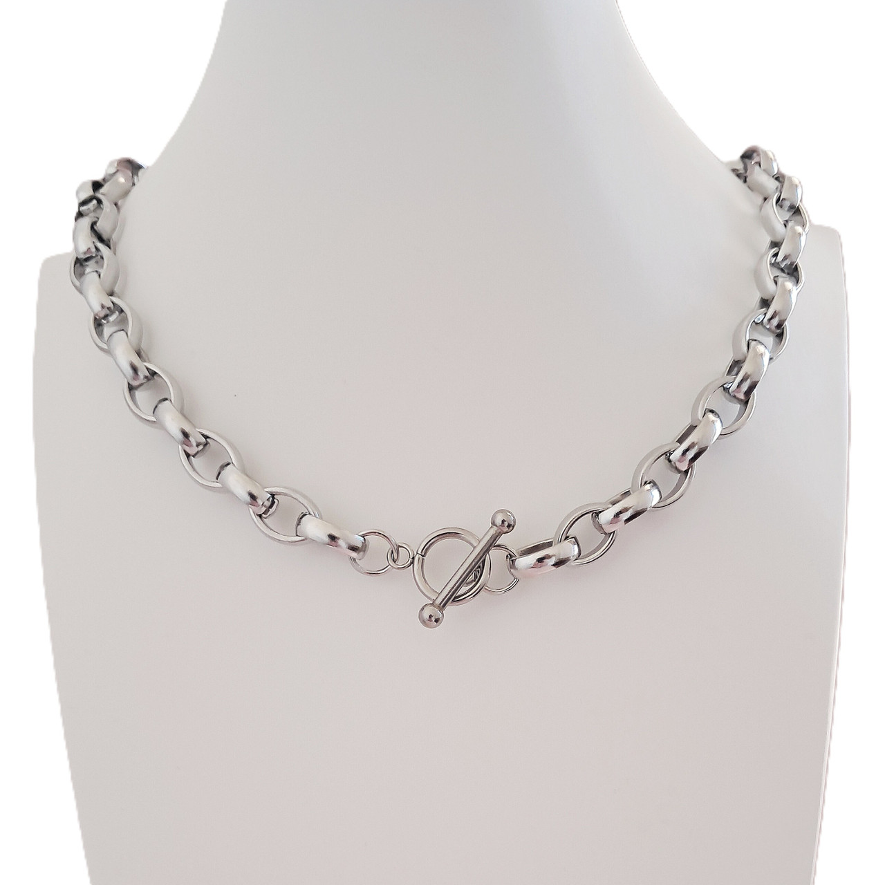 Heavy Chunky Oval Belcher T-Bar Toggle Necklace Custom Length