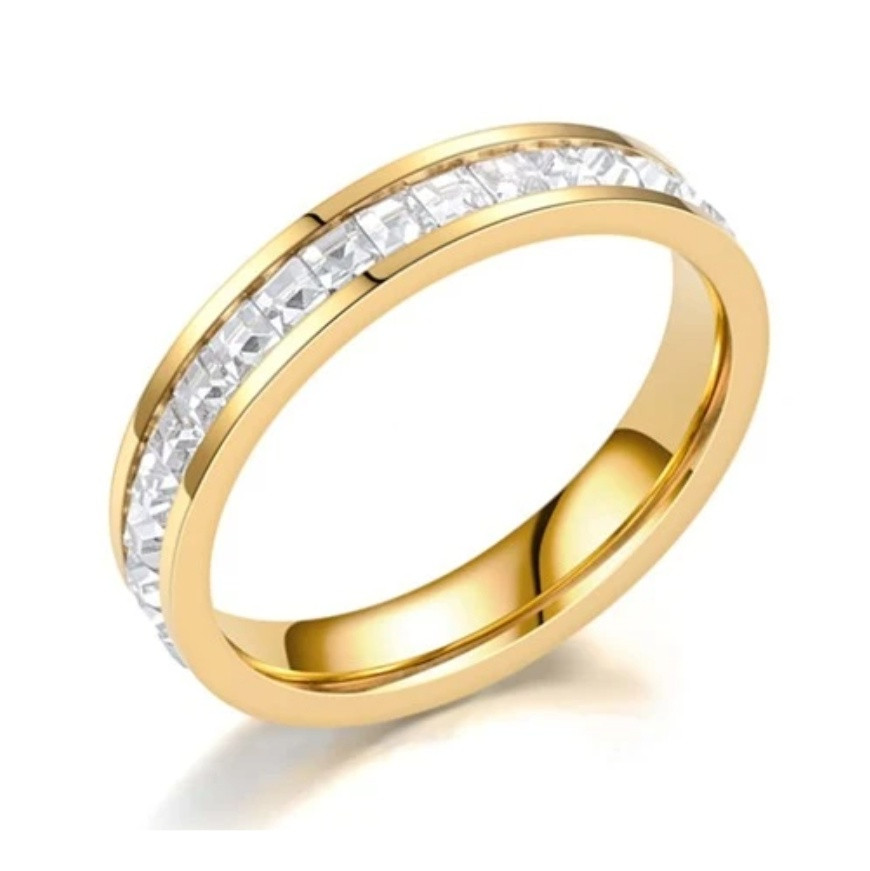 3mm Stone Set Plus Size Wedding Ring Gold on Stainless Steel