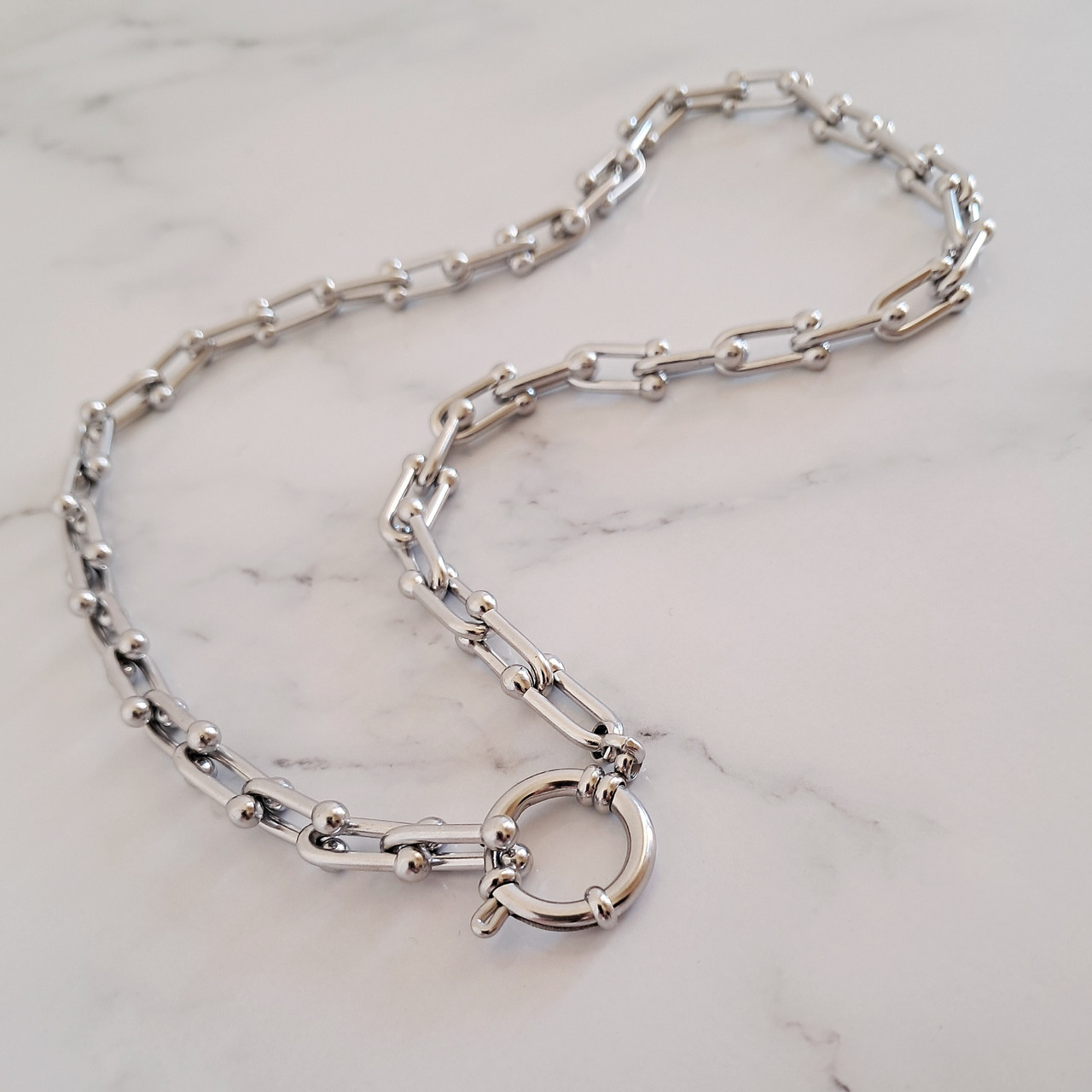 Carabiner Necklace U link Edgy Industrial Chain - Custom Length