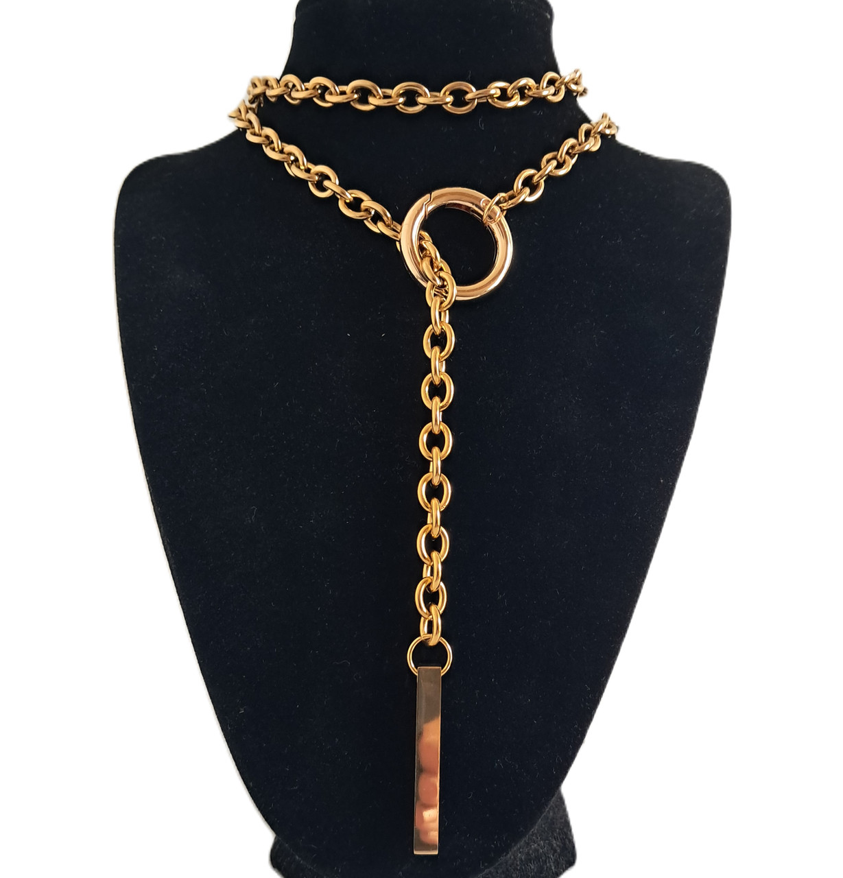 Wrap around heart and T Bar Toggle Paperclip Link Chain Necklace