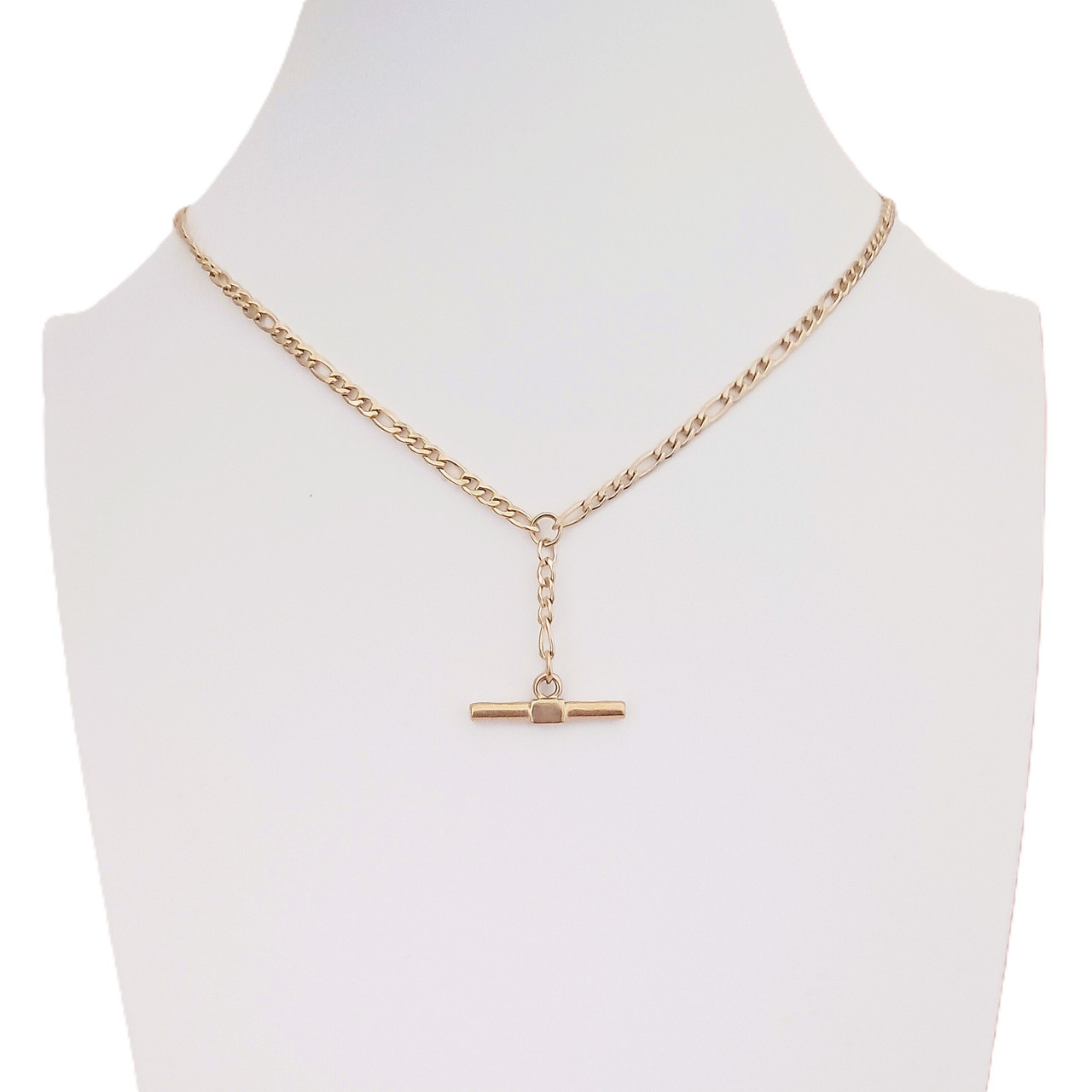 Figaro T Bar Necklace Ladies Gold Steel Delicate Figaro Chain Fob