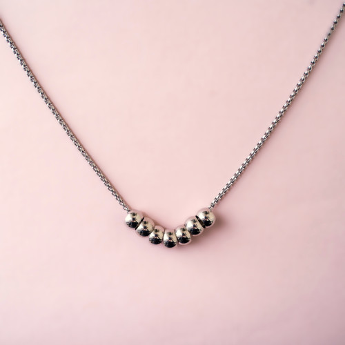 Custom Made Length 7 Bead Circle Rings Necklace Chain Silver 316 Stainless Steel