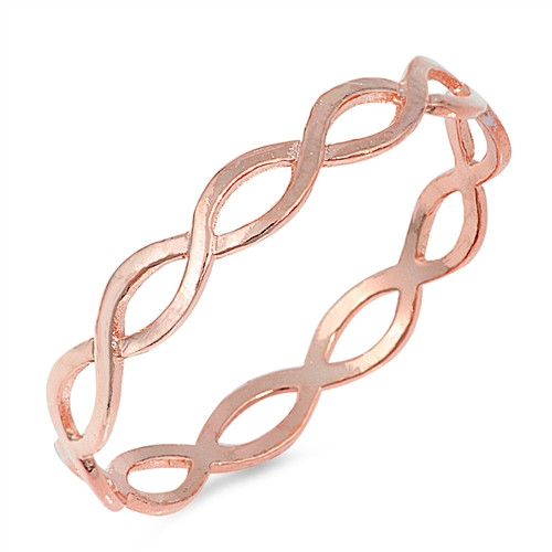 Rose Gold Plate on 925 Twisted Weave Band Twist Ring Plus Size