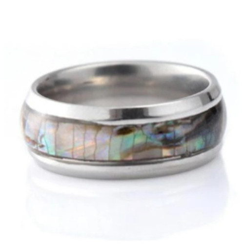 Silver Stainless Steel Abalone Paua Shell Ring