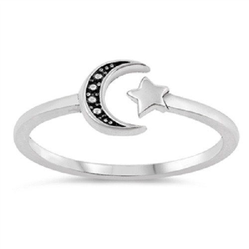 Sterling Silver Moon and Star Ring