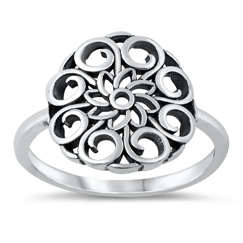 Sterling Silver Round Filigree Circle Plus Size Ring