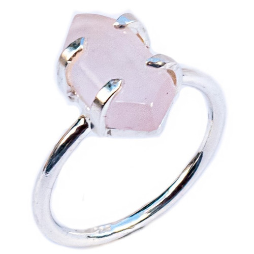 Sterling Silver Hexagon Pink Rose Quartz Ring - Plus Sizes 