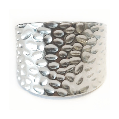 Silver Stainless Steel Wide Dome Cuff Thumb Adjustable Ring