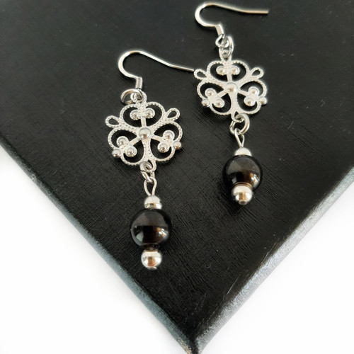 Black Bead Art-deco Inspired Designer  Drop Earrings