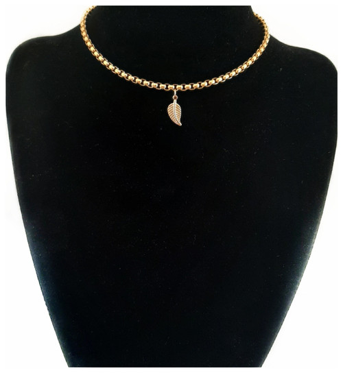 Custom Made Length Rolo Belcher Leaf Necklace - Gold Plated on 316 Steel