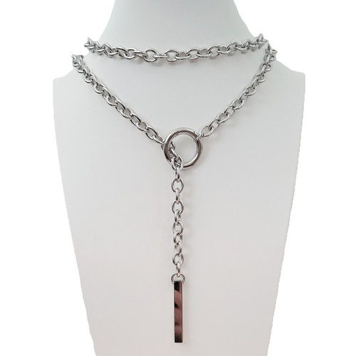 Multi-Way Wrap Cable Chain Lariat Necklace – Silver Stainless Steel