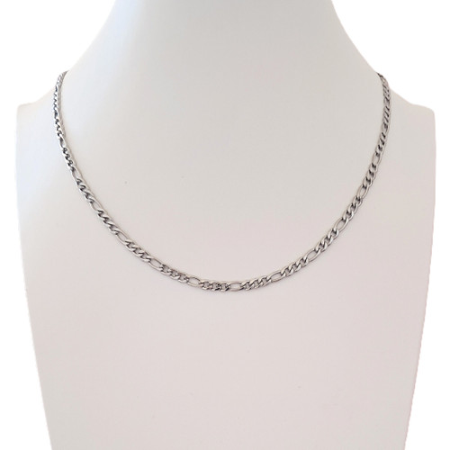 Custom Made Length 3mm Figaro Chain Necklace - Silver Stainless Steel Custom Made Length 3mm Figaro Chain Necklace - Silver Stainless Steel