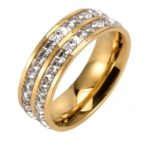 Stone Set Wide Plus Size Wedding Ring - Gold on Stainless Steel