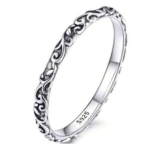 Sterling Silver Antique Inspired Pattered Stackable Band Ring