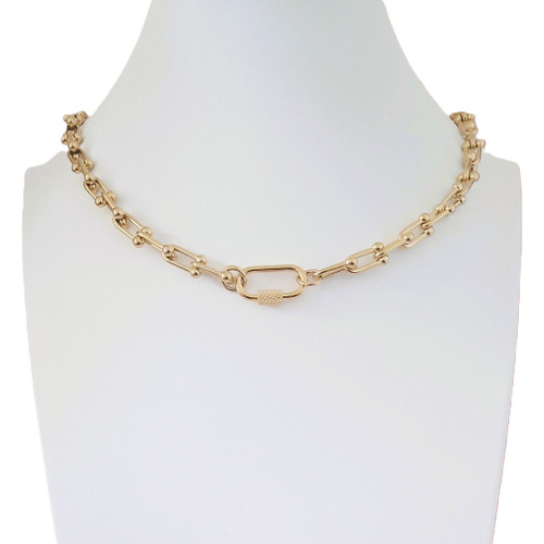 Carabiner Necklace U link Edgy Industrial Chain - Custom Length Gold Plated over Stainless Steel