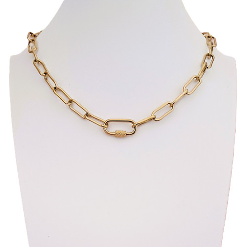 Gold Paperclip Chain Necklace with Carabiner Clasp – Custom Length – Gold Plated on 316 Steel
