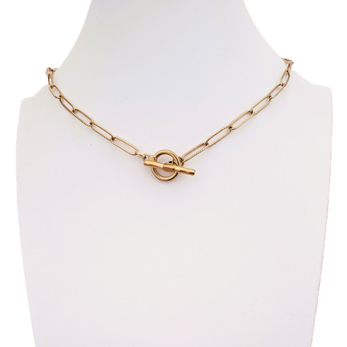 Gold on Stainless Steel 4mm Etched Paper Clip Link Chain OT Necklace