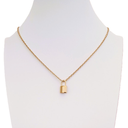 Gold over Steel Minimal Padlock Pendant Necklace