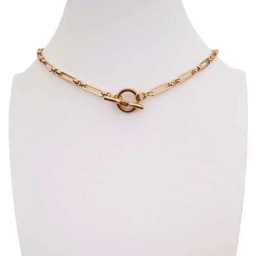 Figaro Rolo Chain OT Necklace - Custom Length - Gold on Stainless Steel