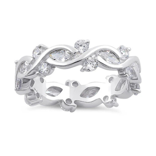 Sterling Silver Vine-Inspired CZ Eternity Band – Plus Sizes