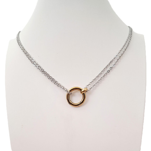 Two Tone Double Chain O Ring Circle Necklace – Gold & Silver Stainless Steel