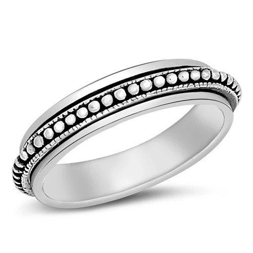 Sterling Silver Bead Fidget Spinner Anxiety Band Ring