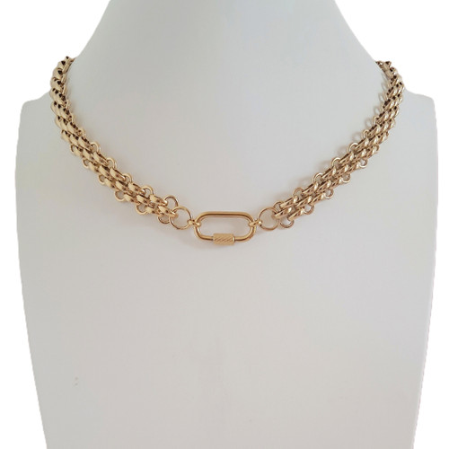 Wide 3 Row Belcher Statement Necklace – Gold Plated Steel