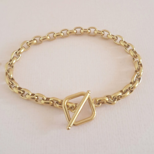 Custom Made Length Gold Oval Belcher Chain Bracelet – Square Toggle