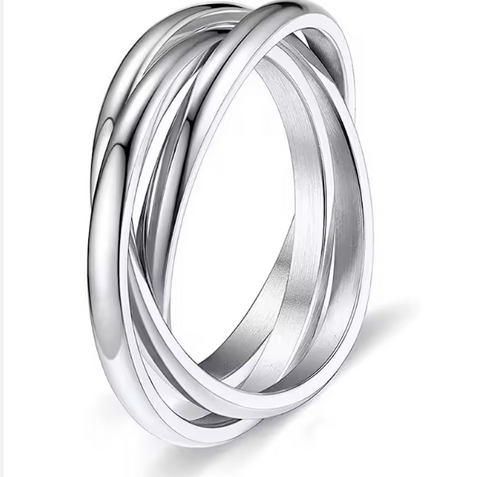 Silver Stainless Steel Three Rolling Bands Ring – Plus Size
